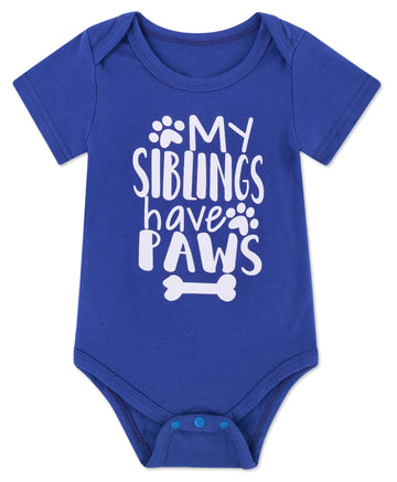 Funnycokid My Siblings Have Paws Onsies Blue Infant Newborn Baby Announcement Bodysuit Gender Neutral Baby Clothesjumpsuit Funny