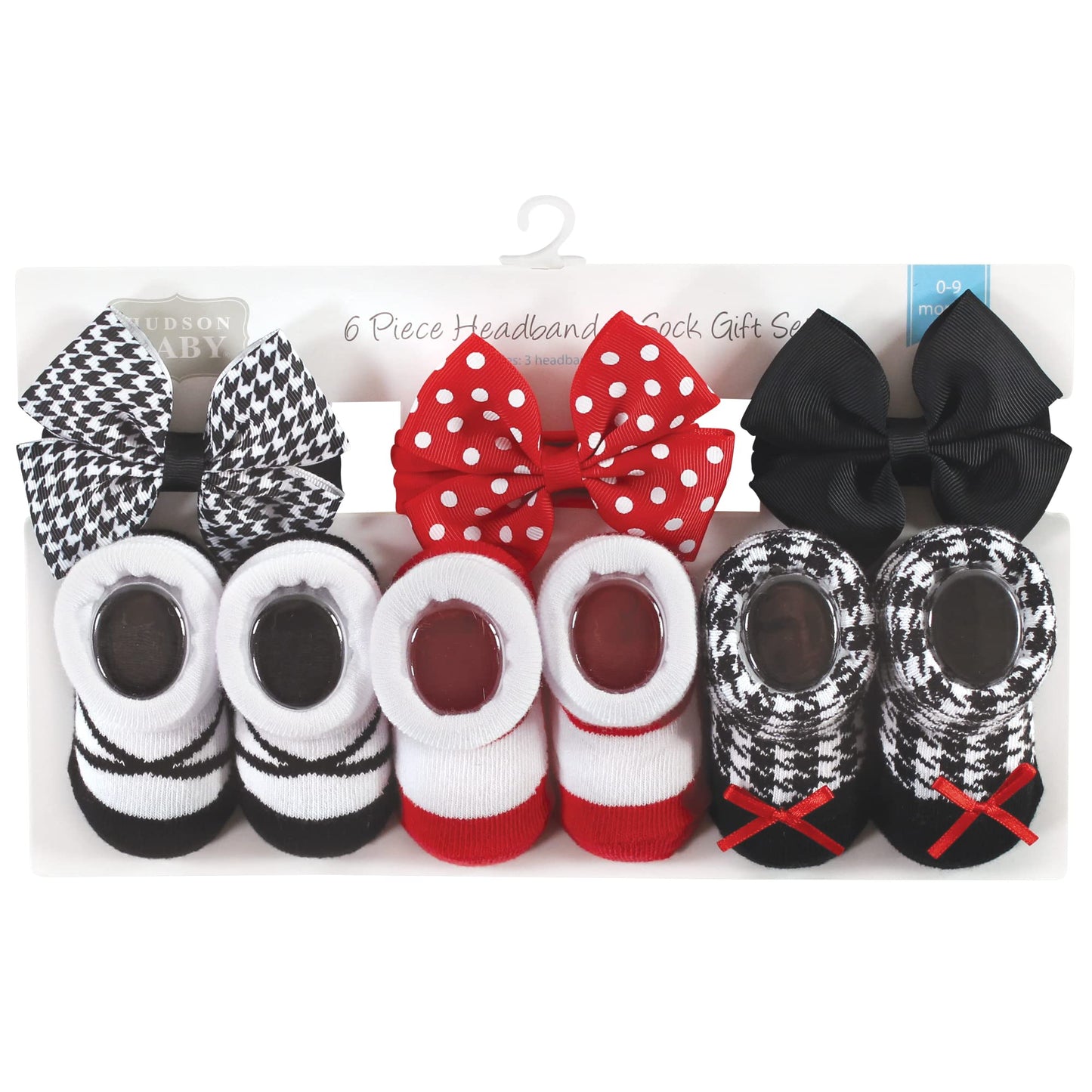 Hudson Baby Baby Girls' Headband And Socks Giftset, Red Houndstooth, One Size