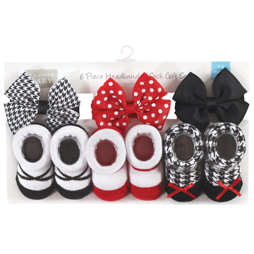 Hudson Baby Baby Girls' Headband And Socks Giftset, Red Houndstooth, One Size