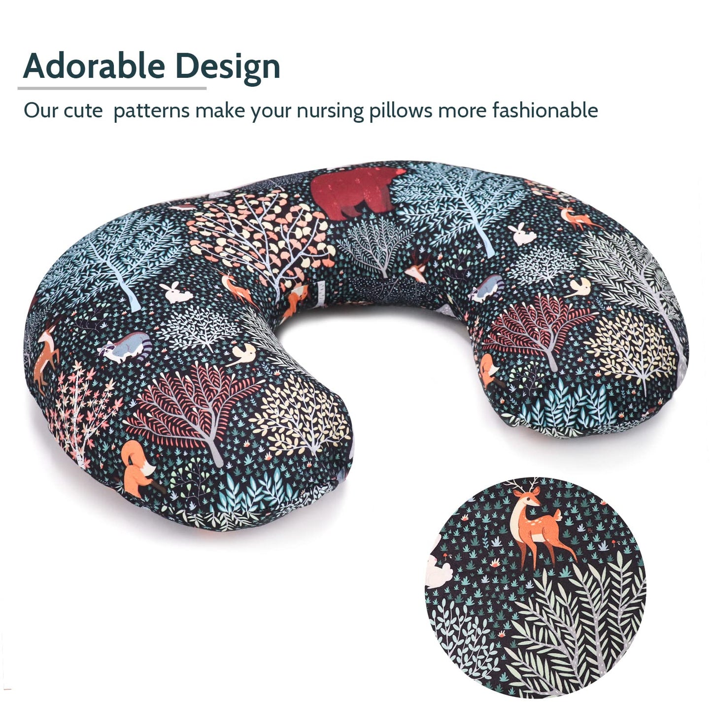 Jundetye Baby Nursing Pillow Cover, Woodland Breastfeeding Pillow Slipcover Girls Boys, Nursing Pillow Case For Newborn, Soft Fa