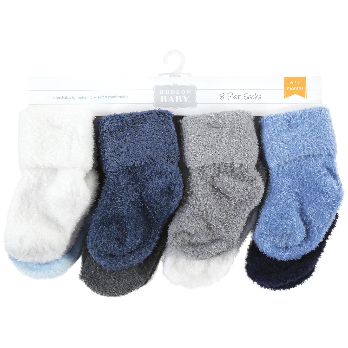 Hudson Baby Unisex Baby Cotton Rich Newborn And Terry Socks, Solid Blue Gray 8 Pack Chenille, 6-12 Months