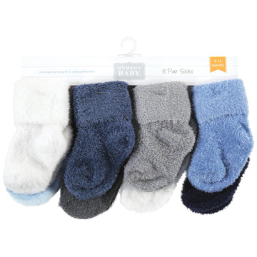 Hudson Baby Unisex Baby Cotton Rich Newborn And Terry Socks, Solid Blue Gray 8 Pack Chenille, 6-12 Months