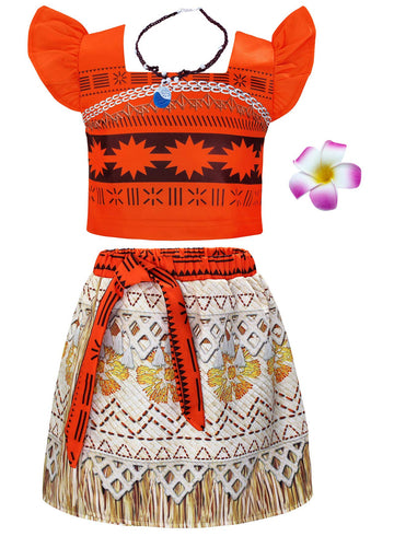 Jurebecia Moana Costume For Girls Dress Up Kids Fancy Birthday Outfit Princess Theme Party Halloween Cosplay Role Play Dress Ruf