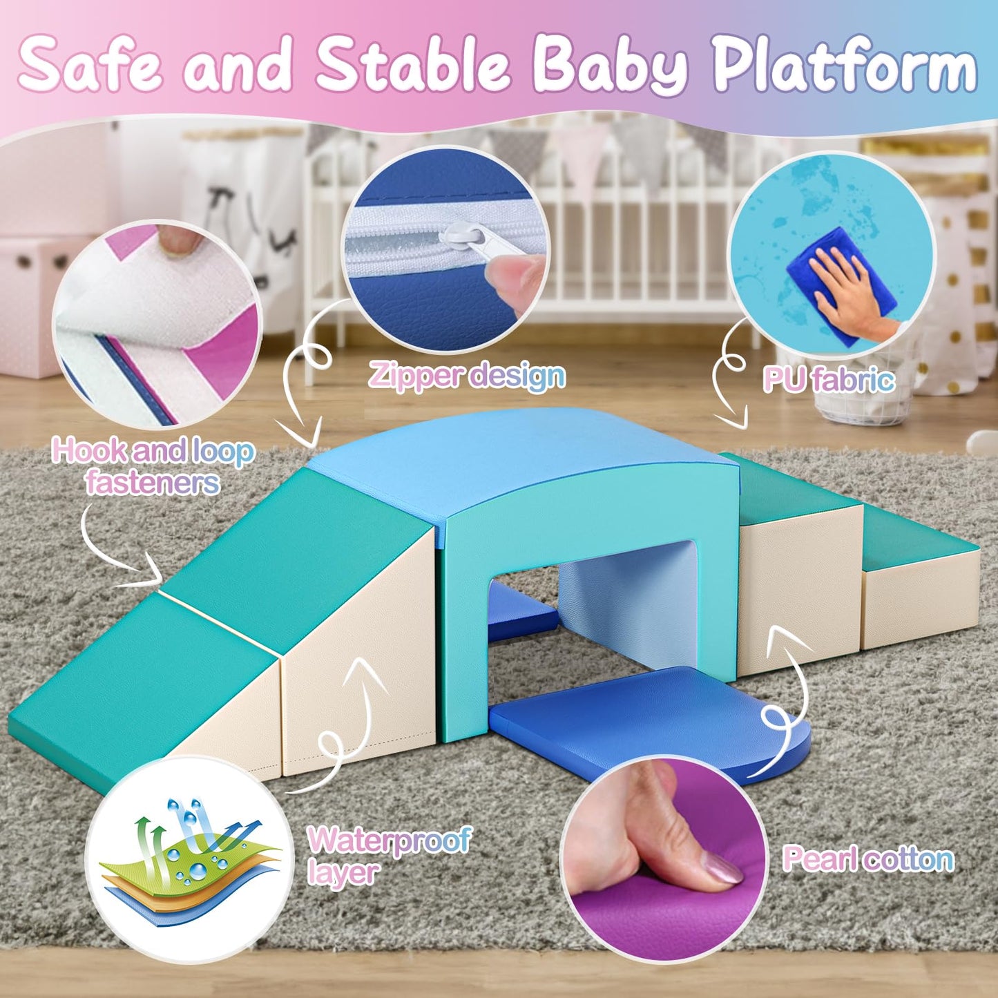 Surpcos Foam Climbing Blocks For Toddlers - Soft Play Set For Toddlers 1-3 - Climbing Toys - Baby Climbing Gym Foam - With Slide