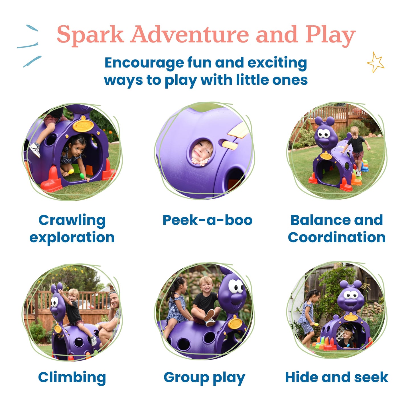 Ecr4Kids Elr-12511 Indoor/Outdoor Peek-A-Boo Caterpillar Climbing Play Structure For Kids, Purple