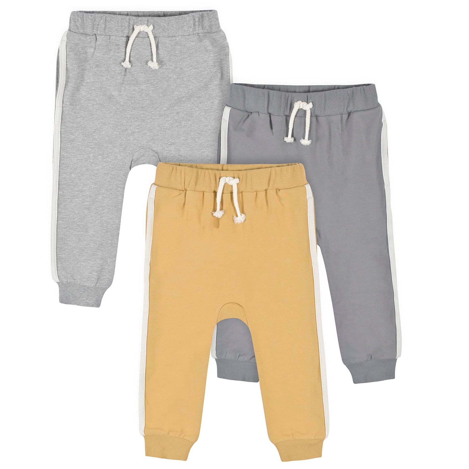 Gerber Baby Boy'S Toddler 3-Pack Jogger Pants, Mustard And Grey, 5T