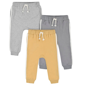 Gerber Baby Boy'S Toddler 3-Pack Jogger Pants, Mustard And Grey, 5T