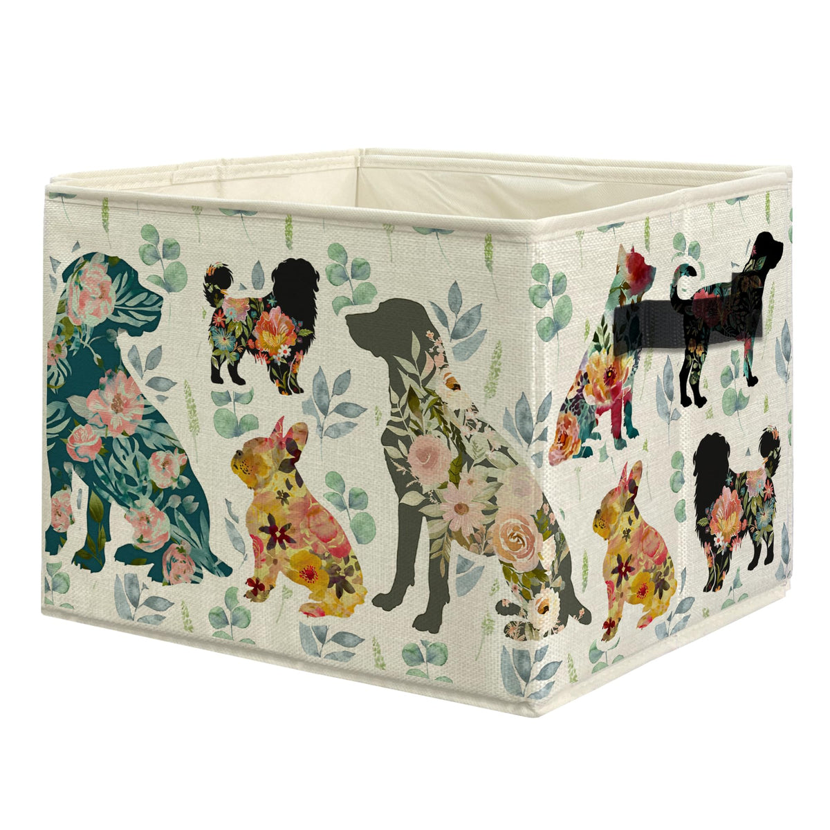 uinwk Floral Dog Storage Bins, Dog Lover Mom Gifts, Sage Green Eucalyptus Botanical Dogs Collapsible Storage Box Laundry Basket 