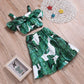 Boebnozcv Toddler Baby Girl Strap Banana Leaf Print Strappy Cold Shoulder Cropped Top + Long Skirts Outfits Clothes Set (Green,