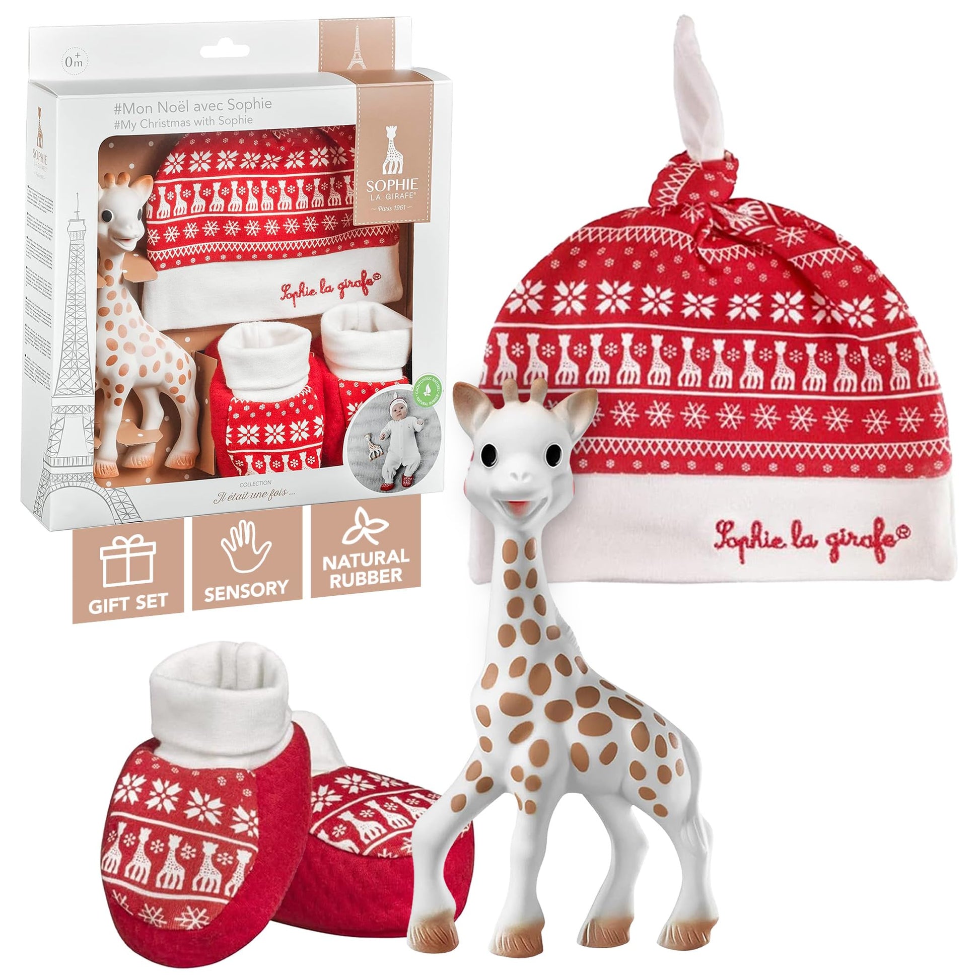 Sophie la girafe My Christmas with Sophie Gift Set | Includes Sophie la girafe, Christmas Cap & Socks | Comfort & Soothe | Awake