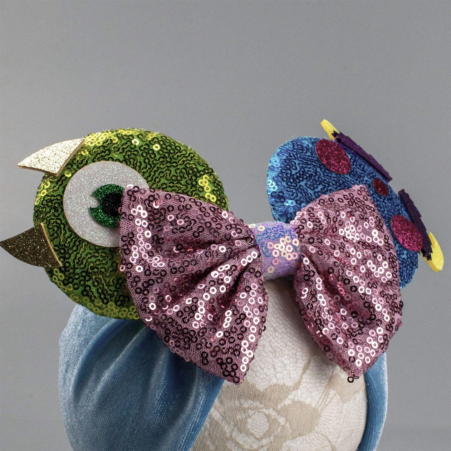 Jiahang Baby Girl Cartoon Monster Mouse Ears Turban Headwrap With Sequin Bow, Wide Velvet Hairband Hair Bow Headband For Newborn