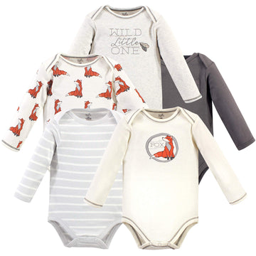Touched By Nature Baby Organic Cotton Long-Sleeve Bodysuits, Boho Fox, 0-3 Months