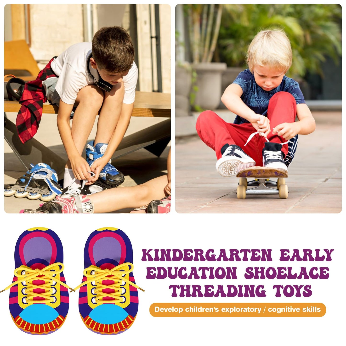 NUOBESTY Shoelace Threading Teaching Toys Learn to Tie Shoelaces Toy Kids Toddlers Fine Motor Skills Toy Early Educational Toys,