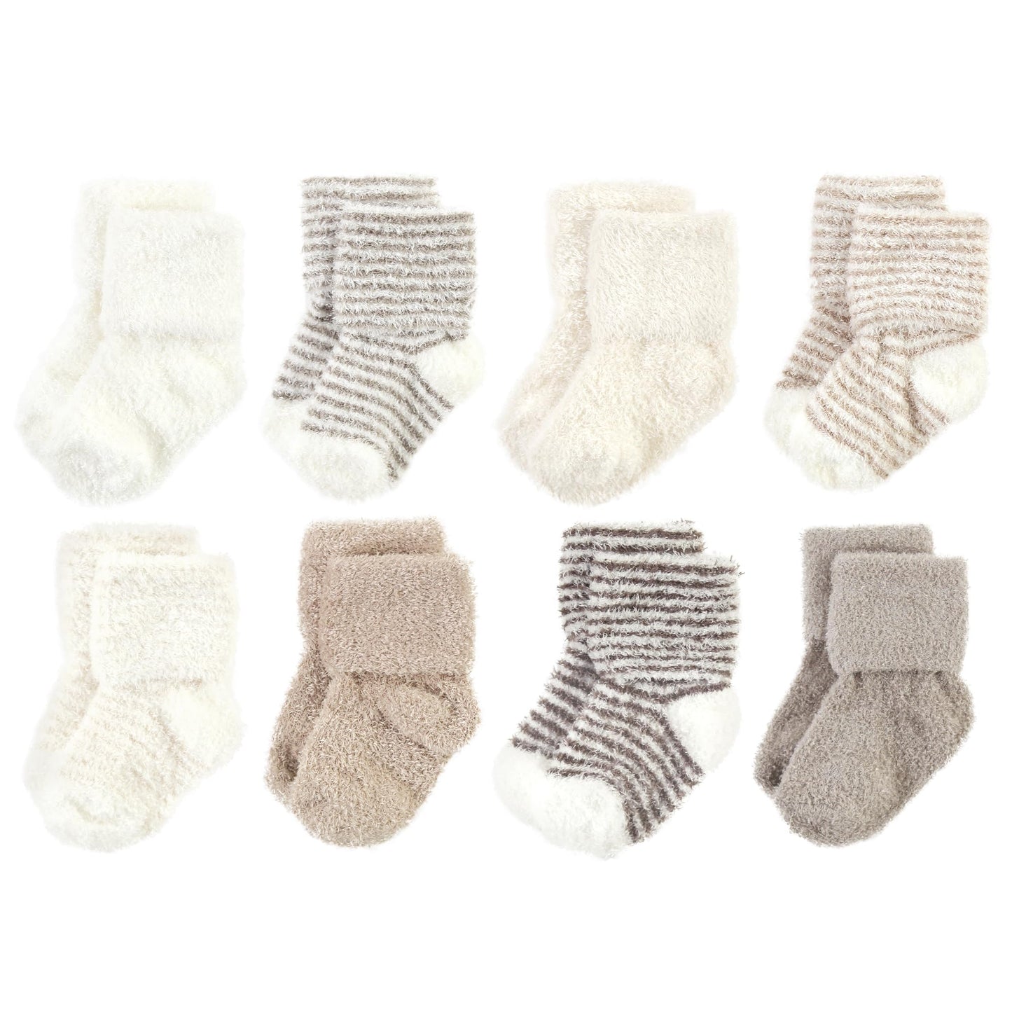 Hudson Baby Unisex Baby Cotton Rich Newborn And Terry Socks, Beige Stripe 8 Pack, 6-12 Months