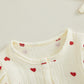 Sasaerucure Infant Baby Girl Valentines Outfit Long Sleeve Heart Jumpsuit Newborn Baby Girl Smocked Bubble Romper + Headband (Ap