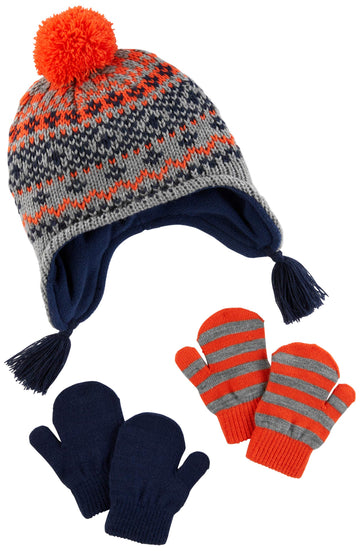 Simple Joys By Carter'S Baby Hat And Mitten Set, Fair Isle/Stripe, 2-5T