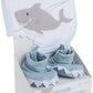 Baby Aspen Shark Bib and Booties Gift Set - Unique Baby Shower Gifts for Boys - 100% Cotton Newborn Bibs and Baby Booties 0-3 Mo