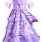 Purple Princess Costume Dress For Girls Birthday Halloween Party Dress Up With Bag Headband Necklace Earrings Ring Accessories 3