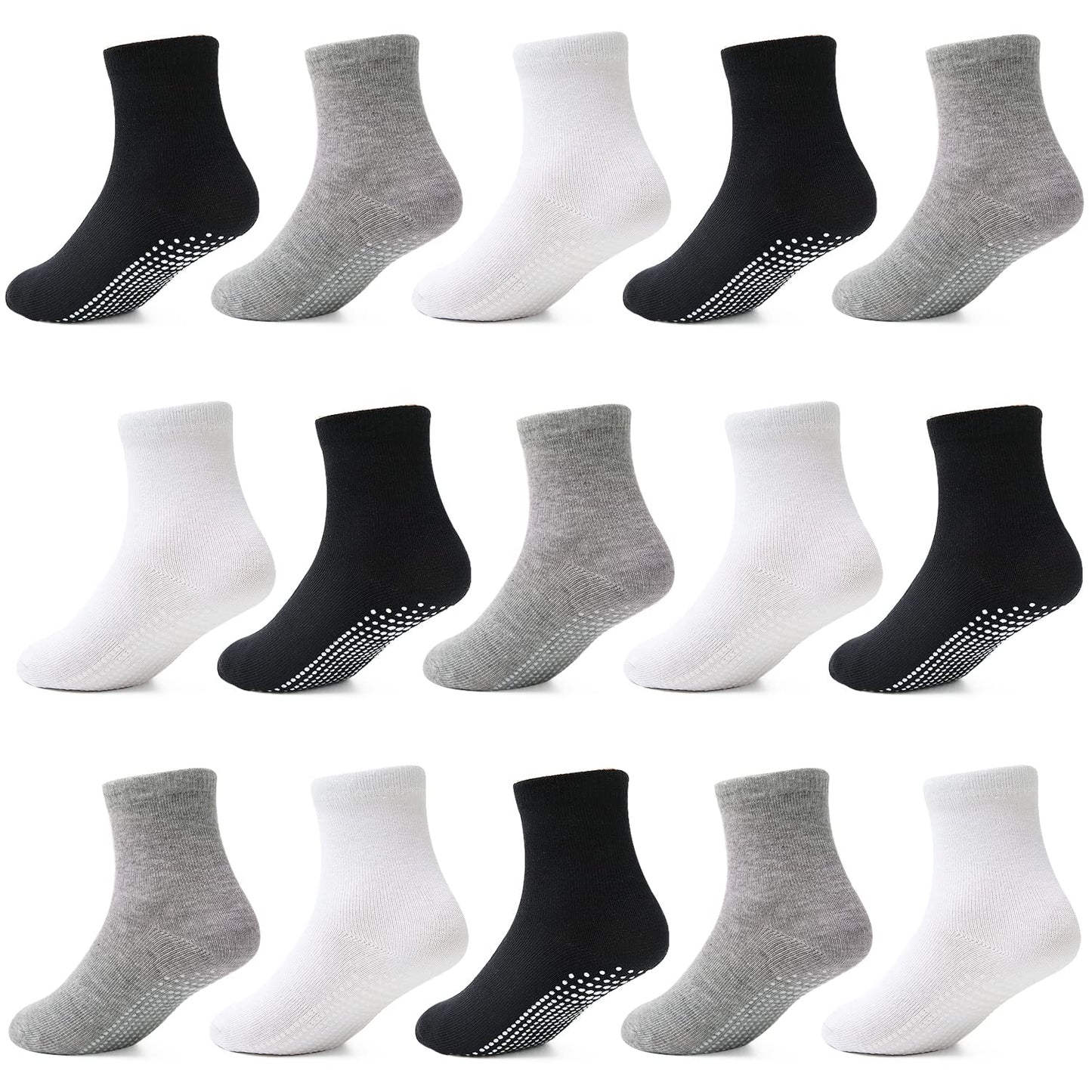 Tphon Toddler Kids Socks With Grippers For Boys Girls, Non Slip Grip Boys Socks 15 Pairs Half Cushion Ankle Crew Athletic Socks