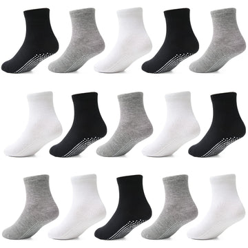 Tphon Toddler Kids Socks With Grippers For Boys Girls, Non Slip Grip Boys Socks 15 Pairs Half Cushion Ankle Crew Athletic Socks