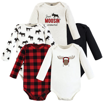 Hudson Baby Baby Girls Cotton Long-Sleeve Bodysuits And Toddler T Shirt Set, Winter Moose 5-Pack, 3-6 Months Us