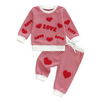 Afunbaby Toddler Baby Girl Valentines Outfit Plaid Letter Embroidery Sweatshirt Heart Jogger Pants Fall Winter Baby Set (Red, 6-