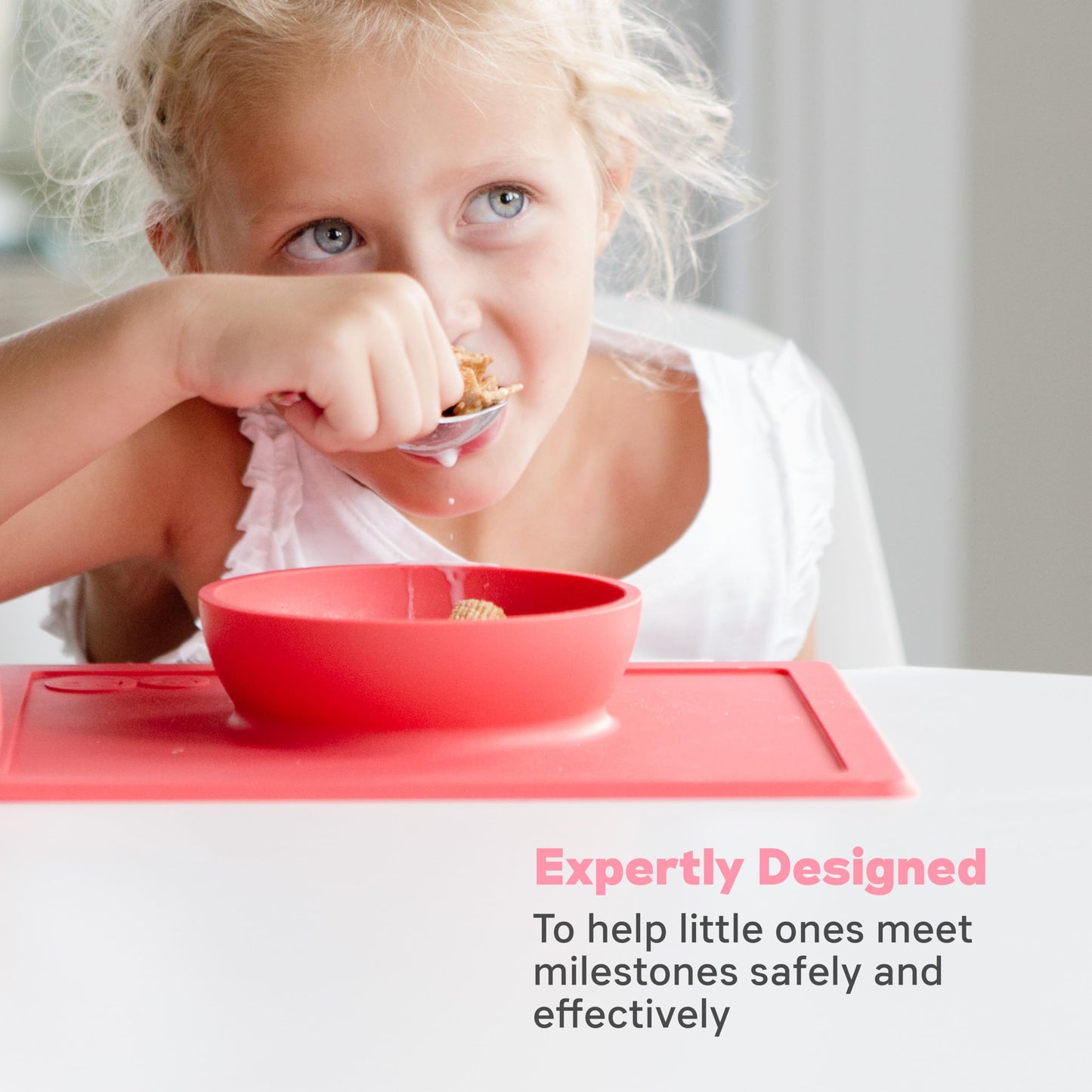 Ezpz Happy Bowl - 24 Months + (Coral) - 100% Silicone Suction Bowl With Built-In Placemat - Dishwasher Safe