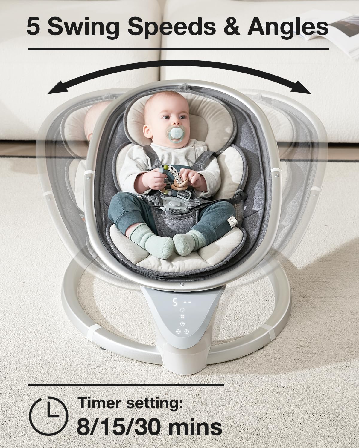 Baby Swings For Infants, Infant Swings With Music, 5 Speeds And Remote Control, Compact Baby Swing For Newborns Boys Girls