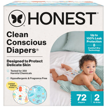 The Honest Company Comfort Dry Disposable Diapers for Sensitive Skin, Hypoallergenic, Fragrance-Free, Summer 25 Seasonal Prints
