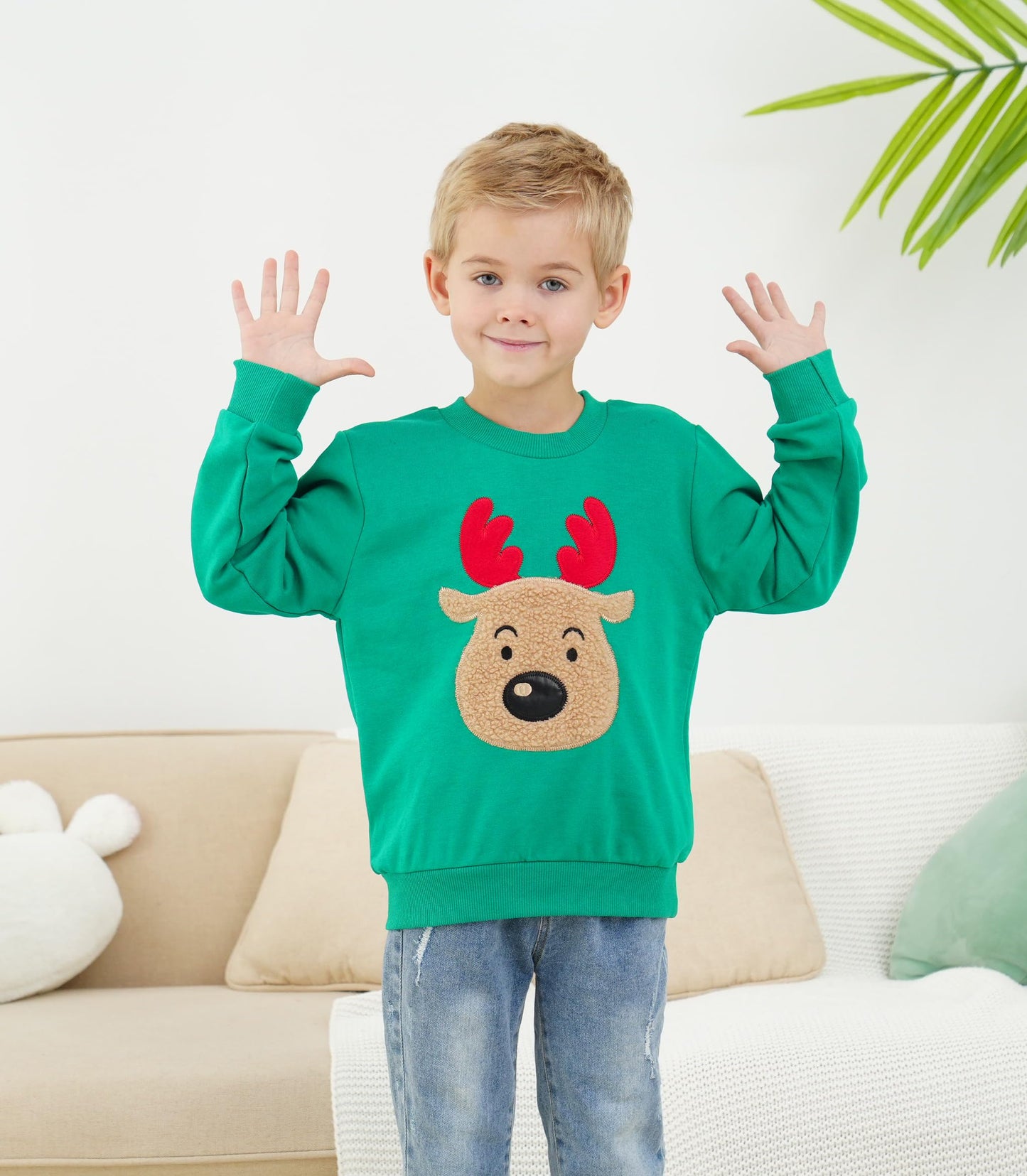 Akyzic Baby Boys Sweatshirts Christmas Reindeer Shirt Kids Fleece Crewneck Pullover Winter Warm Toddler Girls Xmas Sweaters Tops