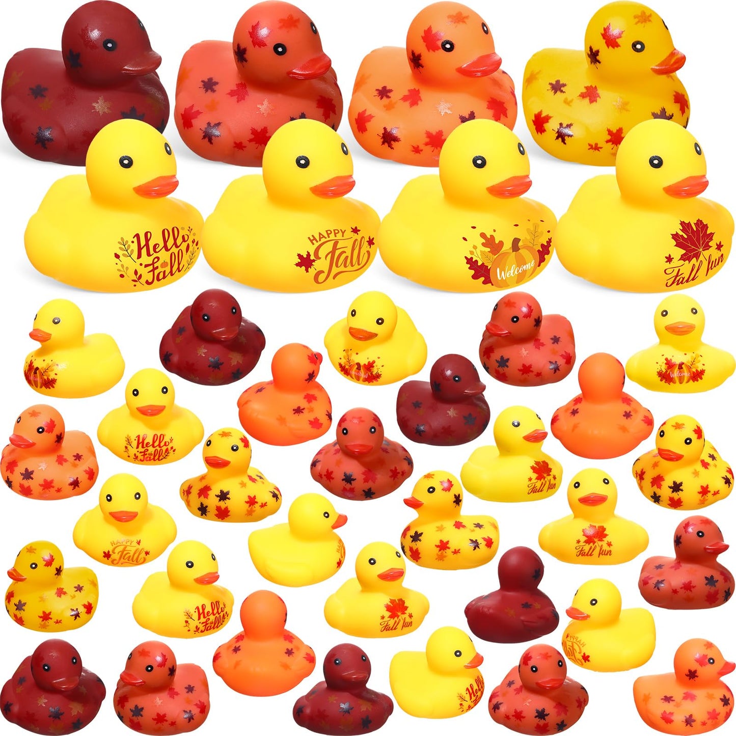 Hiboom 48 Pcs Thanksgiving Rubber Ducks 1.57 Inch Fall Rubber Duck with Leaf Pumpkin Printed Fall Themed Bathtub Toys Gifts Tabl