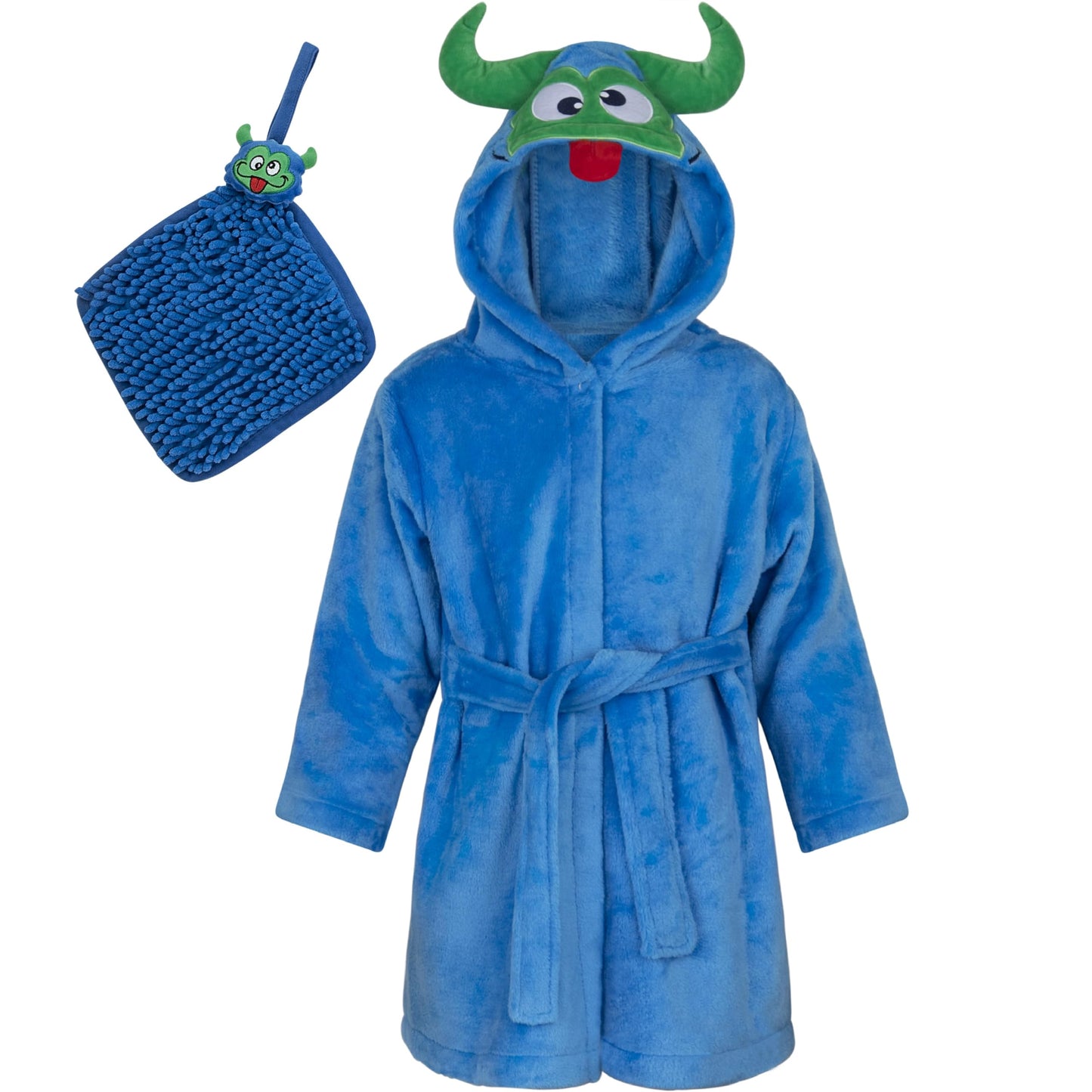 Rising Star Baby Boy Robe, Monster Blue - Soft Plush Bath Towel Robe Spa Set For Infants, 0-9 Months