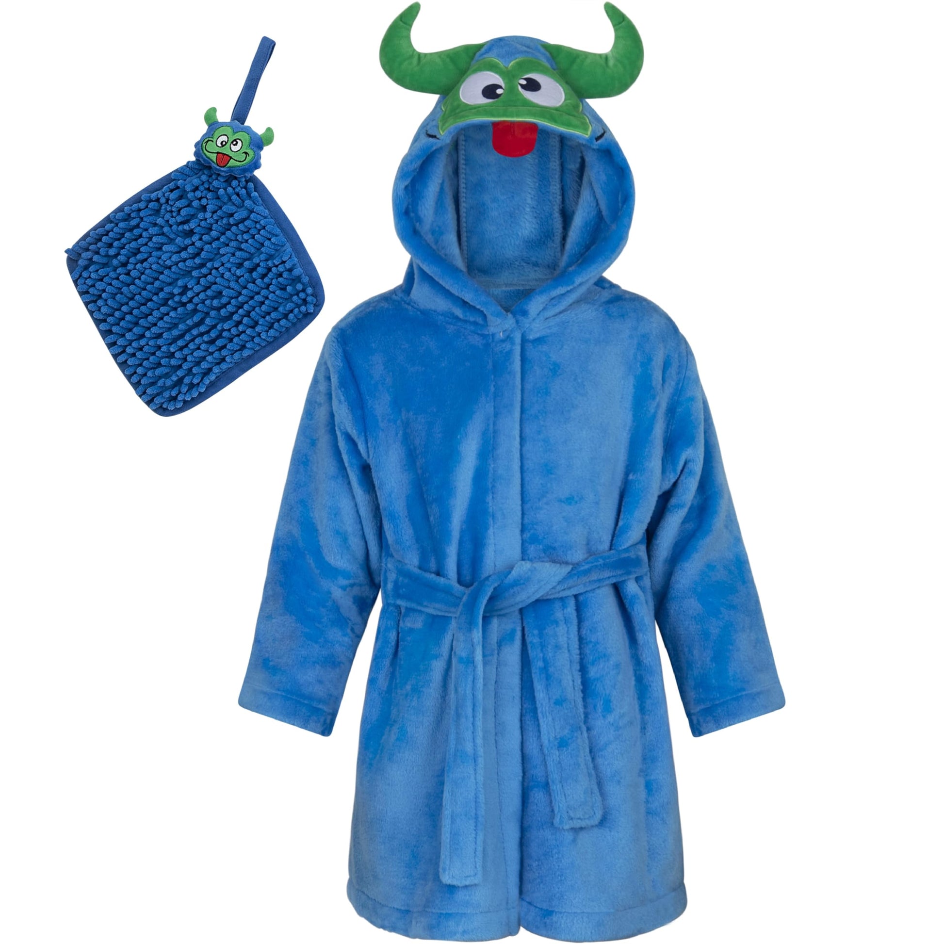 Rising Star Baby Boy Robe, Monster Blue - Soft Plush Bath Towel Robe Spa Set For Infants, 0-9 Months