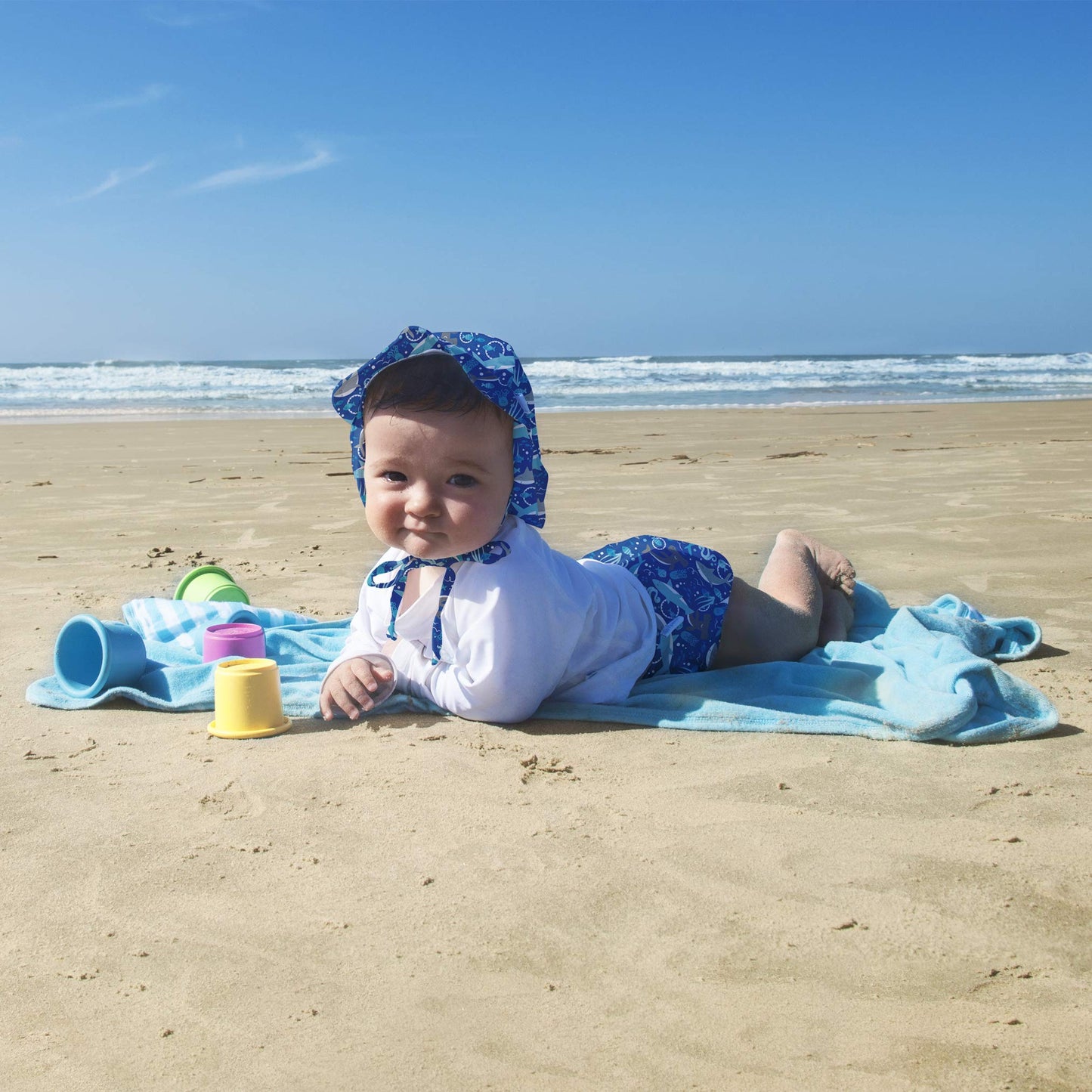 green sprouts Baby Boys Pull-up Reusable Absorbent and Toddler Swim Diaper, Royal Blue Sharks, 3T US