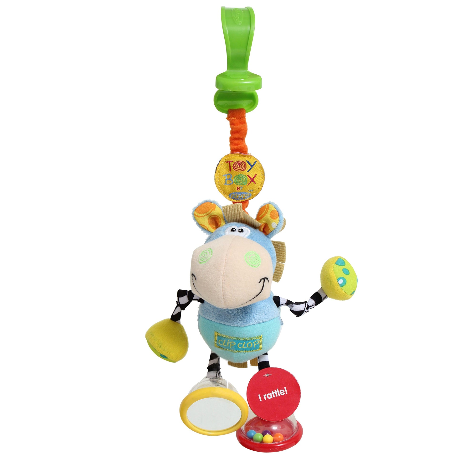 Playgro Dingly Dangly Clip Clop - Melodic Infant Rattle Toy for 0+ Months with Stroller Clip, Car Seat Charm, & Crib Hanger - En