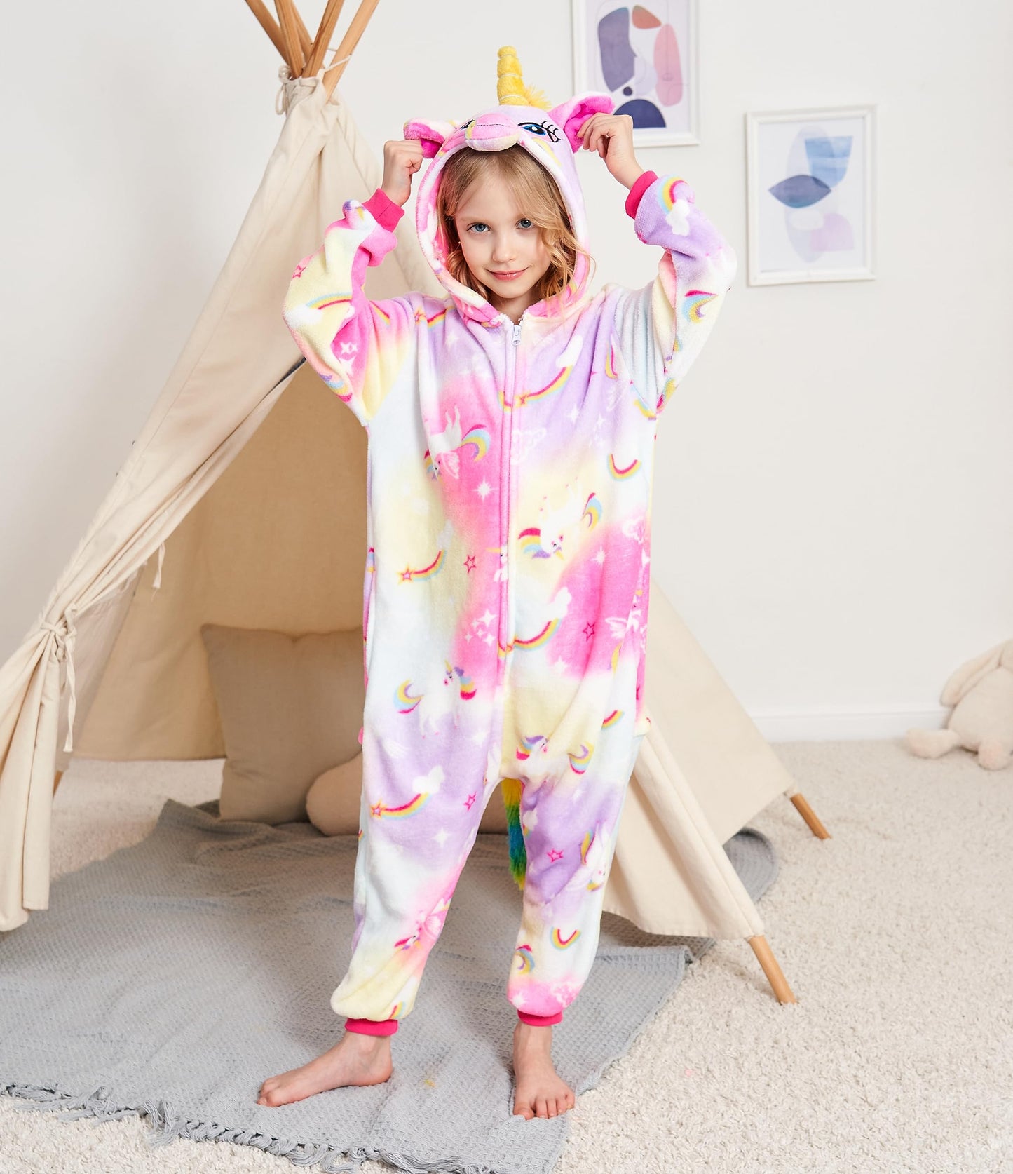 Kids Unicorn Onesie Animal One Piece Pajamas Halloween Costumes (Auspicious Cloud Flying Horse, 8-10 Years)