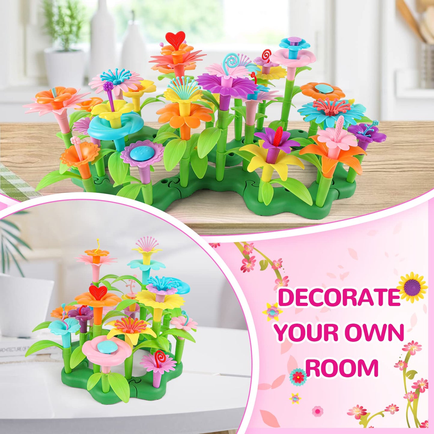 GILI Flower Garden Building Stacking Toys - Build a Bouquet Sets for 4 5 6 Year Old Toddler Girls Arts and Crafts for Little Kid
