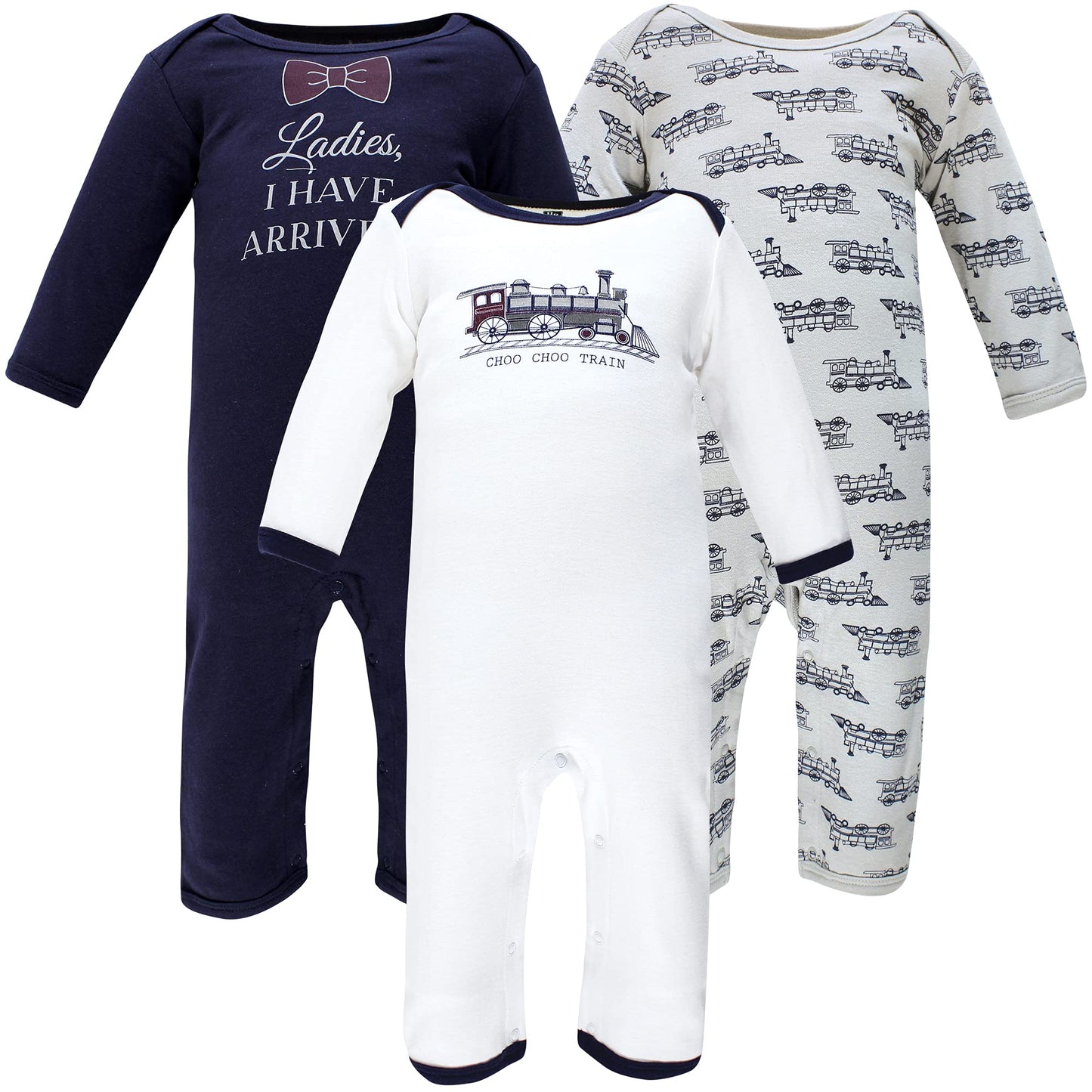Hudson Baby Unisex Baby Cotton Coveralls Train, 6-9 Months