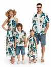 Patpat Matching Family Outfits Mommy And Me Matching Outfits Tropical Palm Leaf Print White Halter Neck Dress Matching Tropical