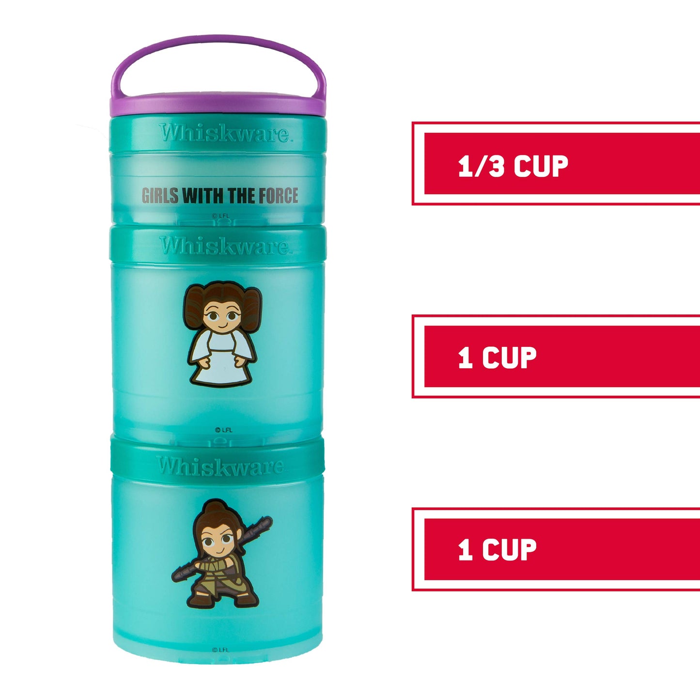 Whiskware Star Wars Stackable Snack Containers For Kids And Toddlers, 3 Stackable Snack Cups For School And Travel, Princess Lei