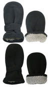 N'Ice Caps Little Kids And Baby Easy-On Sherpa Lined Fleece Mittens - 2 Pair Pack (Black/Charcoal Pack - Infant No Thumbs, 6-18
