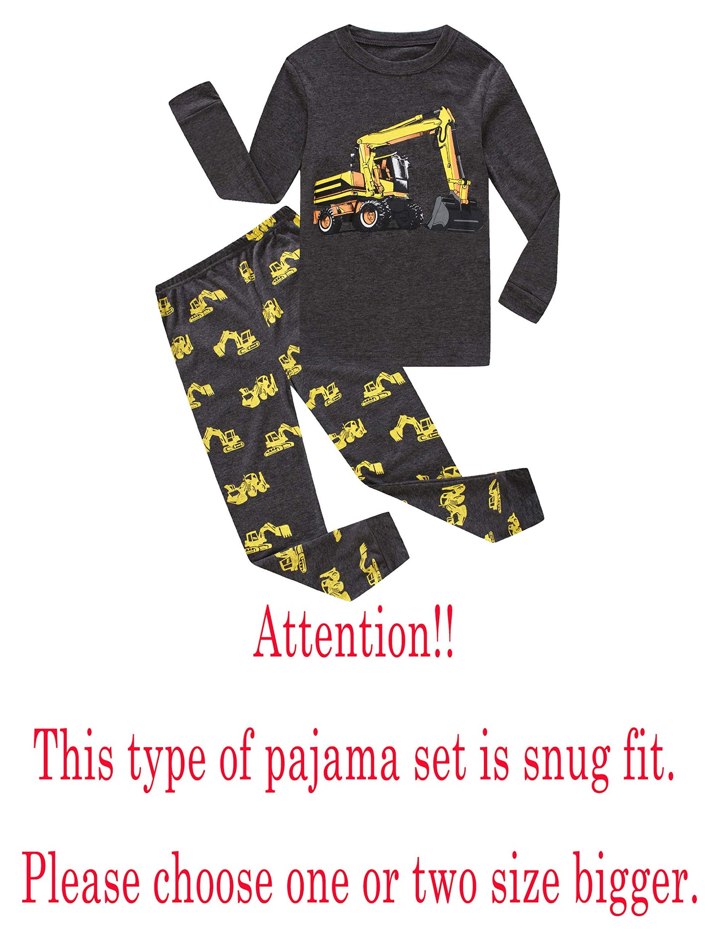 Family Feeling Construction Truck Baby Boys Long Sleeve Pajamas Sets Cotton Pyjamas Toddler Infant Kids 18-24 Months Grey