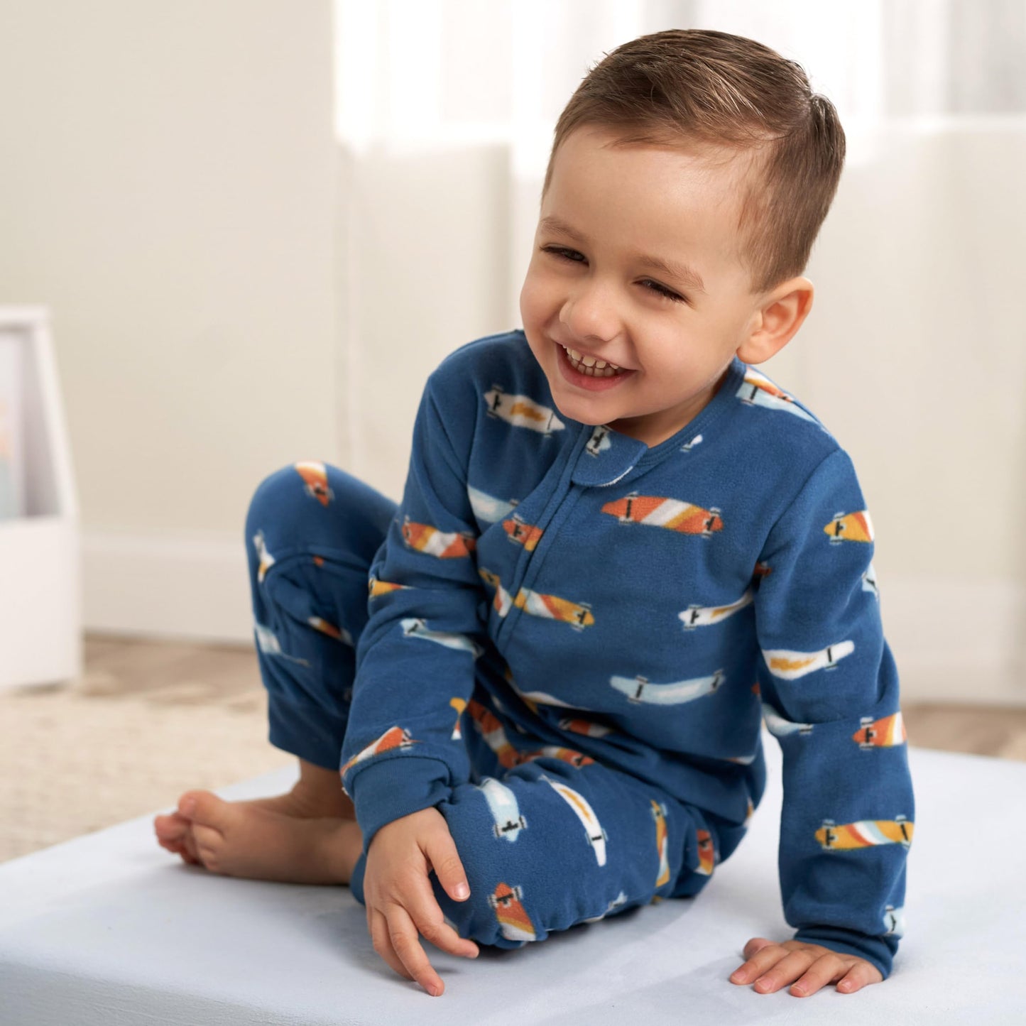 Gerber Baby Boys Flame Resistant Fleece Footless Pajamas 3-Pack And Toddler Sleepers, Skateboard/Guitars, 5T Us