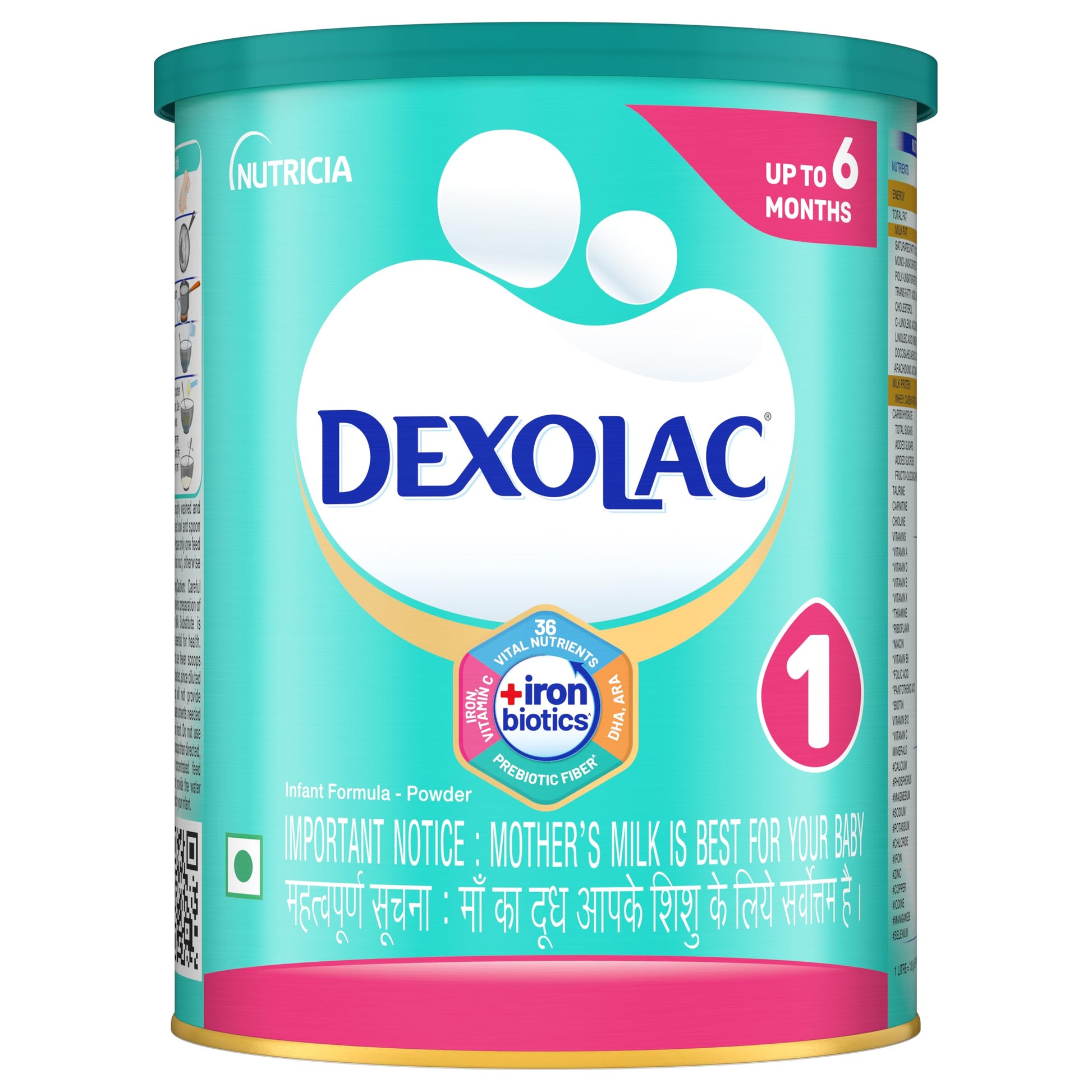 Dexolac Stage 1 Infant Milk Formula Babies  (06 Months)  With Iron Biotics, Dha & Other Vital Nutrients  400 G  Tin Pack