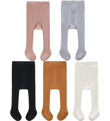 Cecorc Baby Tights - Thick Toddlers Girl Leggings- Cable Knit Cotton Stockings (0-12 Months, 5 Pack (Black+White+Grey+Lightpink+