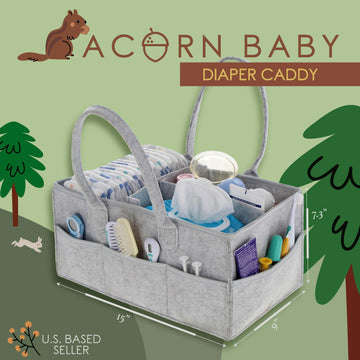 Acorn Baby Diaper Organizer Caddy Bag - Large Felt 15X9In Car And Nursery Organizer And Baby Diaper Caddy Organizer