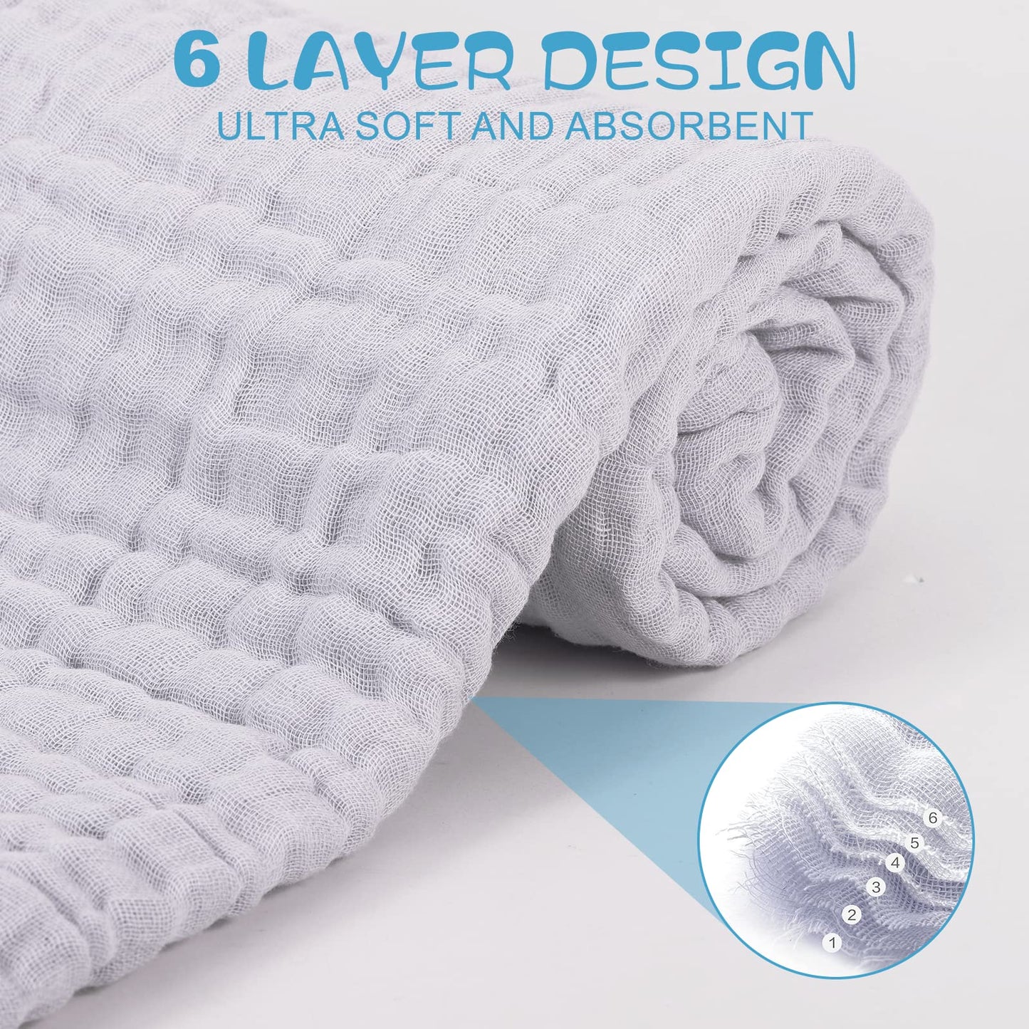 Asung Baby Towels Muslin Baby Bath Towel 3Pack Infant Towels For Newborn Boy Girl 6 Layers Ultra Soft Cotton Toddler Towels For