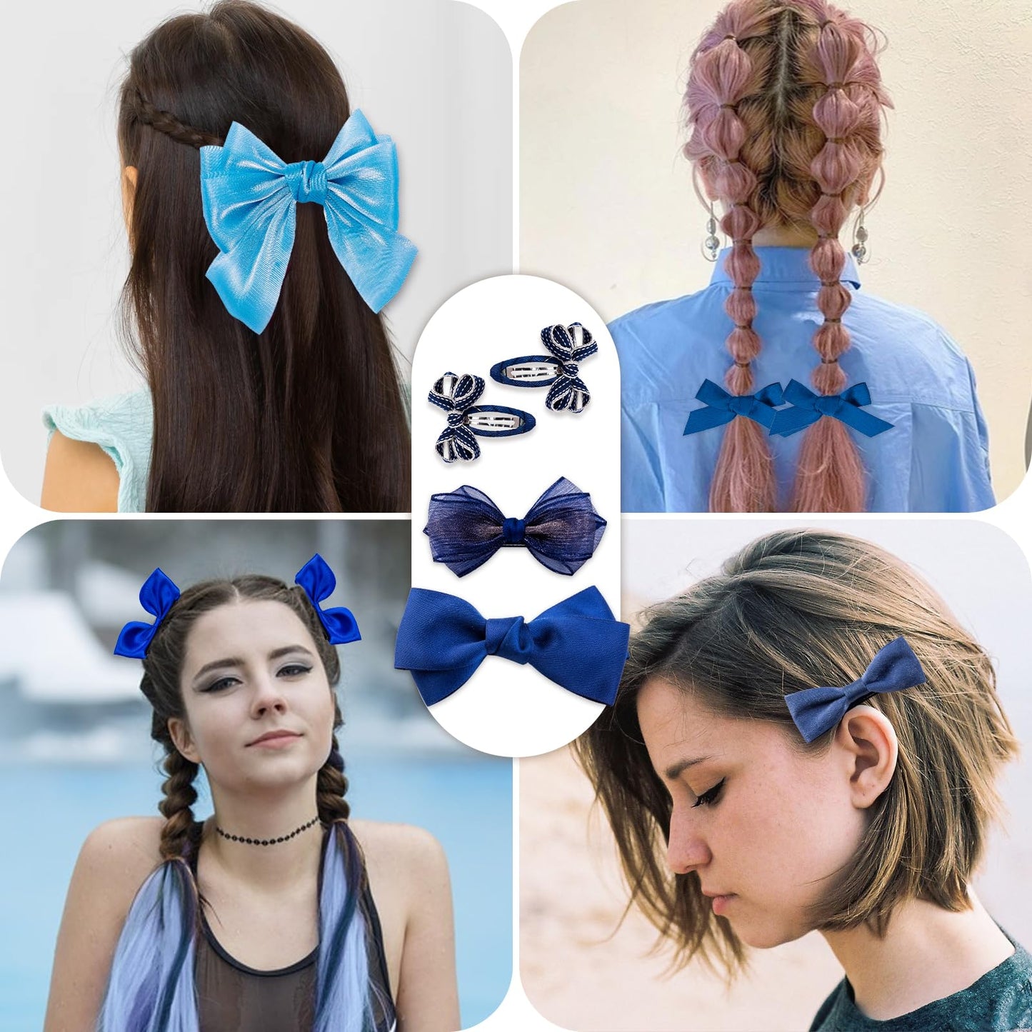 Lmymhmlm 18Pcs Blue Hair Bows For Girls,Toddlers,Teens,Women.Fully Lined Alligator Hair Clips,Cute Hair Ties,Non-Slip Snap Hairp
