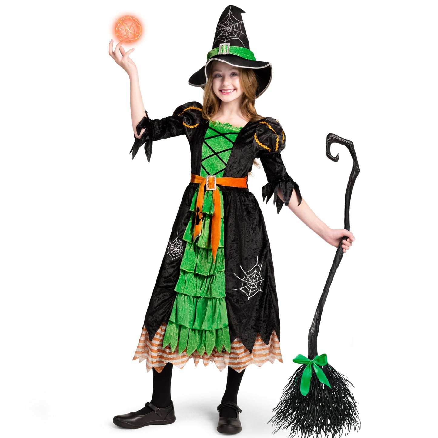 Spooktacular Creations Fairytale Green Cute Witch Dress Halloween Costume Deluxe Set With Hat For Girls (3T)