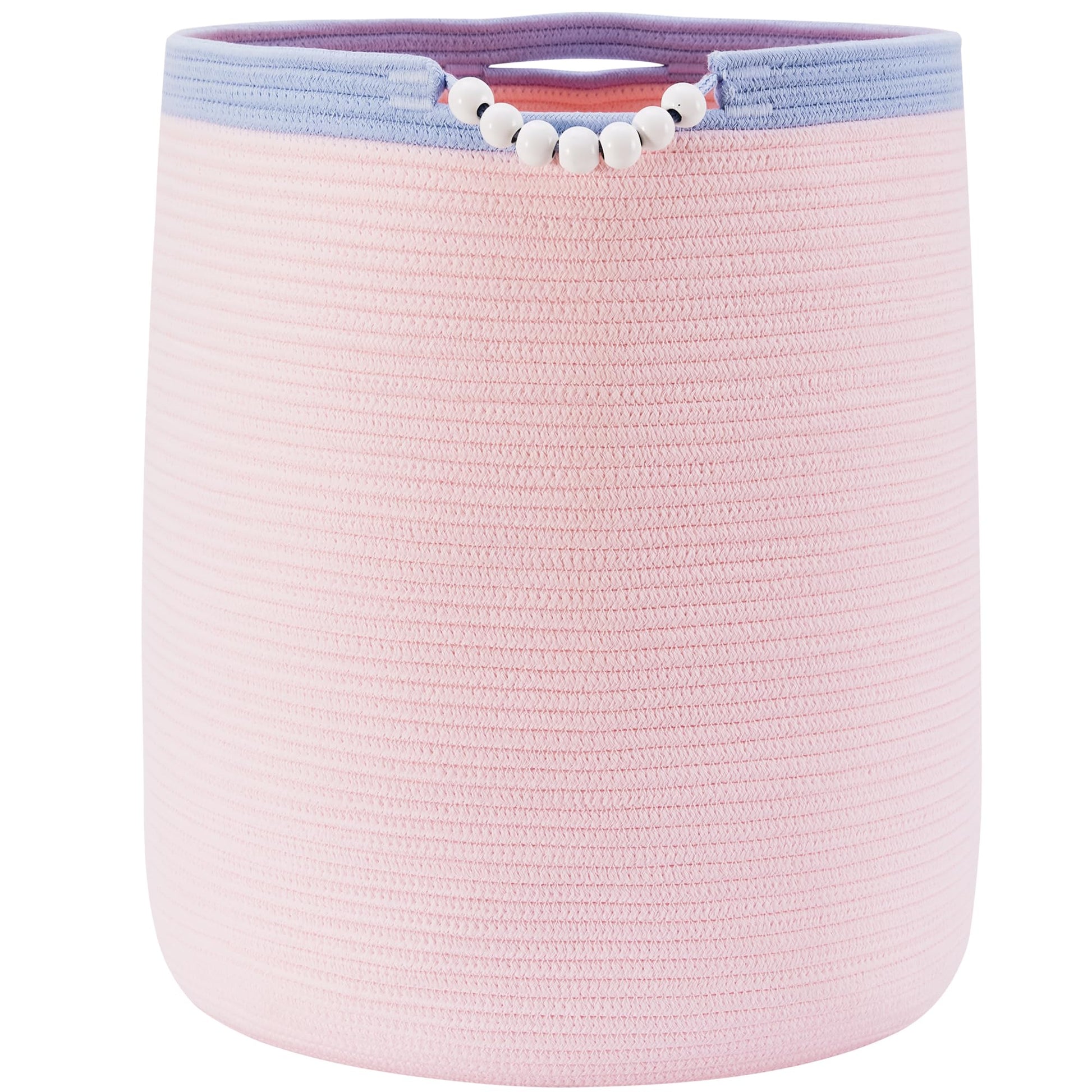 ENAORGAN 90L Large Pink Woven Rope Laundry Hamper Basket for Clohtes Boho Tall Rope Baskets for Blanket Baby Nursery Hamper for 